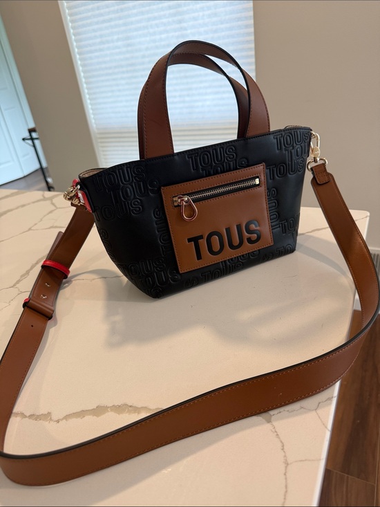 Tous Handbags - TOUS Black and Brown Leather Logo Crossbody Bag